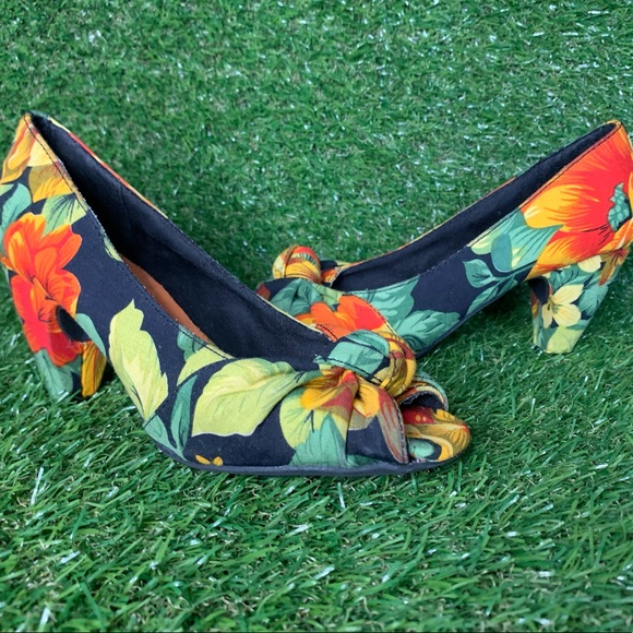 Rocketdog Top Knot Floral Fabric Peep Toe - Picture 1 of 8